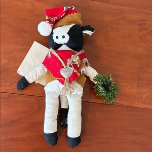 Vintage Handmade Cow Christmas Ornament Folk Art Farm Holiday Decor